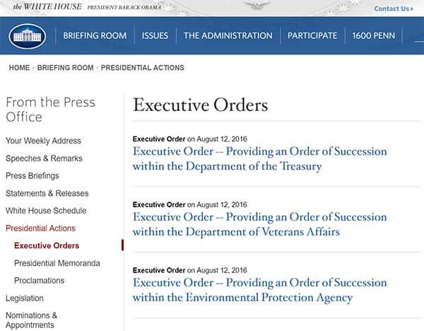 Executive Orders - Order of Succession - US Treasury - The Dollar Vigilante
