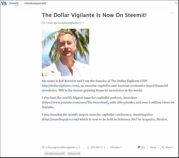 The Dollar Vigilante Is Now On Steemit